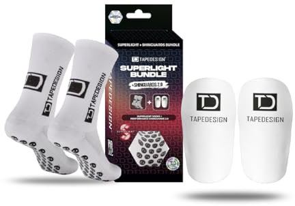 Tapedesign – Bundle Superlight Grip Socks + Shinguards 2.0 – Ultraleichte Fußball Socken mit Anti-Rutsch Noppen & anpassbare Schienbeinschoner – Perfekter Halt für Fußball, Training & Wettkampf