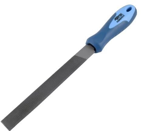 Lima plana 250 mm, acero al carbono, mango ergonómico, ideal para alisar y dar forma a superficies de metal y madera.