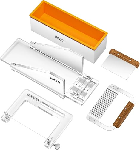 DORXTI Moule à Savon en Silicone, Moules Rectangulaires en Acrylique, Coupe-savon Professionnel de Haute Précision, Facile à Nettoyer, Couteaux Ondulés et Droits Inox pour Savonniers et DIY Amateurs