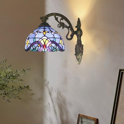 Chao Zan Wall Lights Vintage Indoor Stained Glass, Wall Sconce Baroque, Mediterranean Wall lamp for Living Room, Bedroom, Hallway (B)