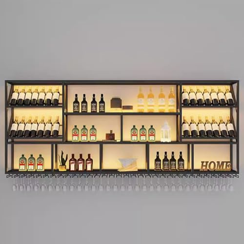 Vinflaska och glashållare i metall, flytande vägg, vinställ, väggmonterade vinställ, hängande vinhylla, vägghylla, vinflaska, vägghylla, vinkök, förvaring, modern bar med stor kapacitet
