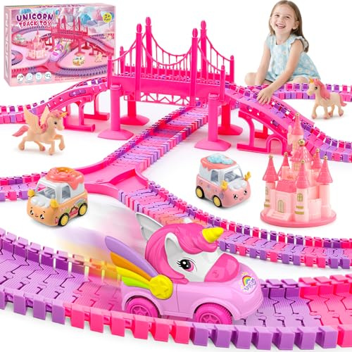 iKidiki Cadeau Fille 3 4 5 6 7 8 Ans Anniversaire, Circuit Voiture Enfant Licorne Jouet Fille 3 4 5 6 7 8 Ans Circuit Voiture Electrique Jeu Filles 3-8 Ans Train Electrique Enfant Cadeau Noël 3-8 Ans