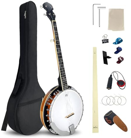 YoungMonic Banjo 5 String Portable Full Size 38 Inch Banjo Kit with Carrying Bag Extra Strings Starp Finger Picks Wrench for Adults Beginners