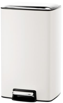 Stainless Steel 10L Rectangular Touchless Trash Can with Soft Close Pedal – White, Ideal for Bathroom & Small Spaces, 26x22x31.5CM, Stain Resistant Design