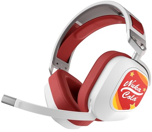 Corsair HS80 RGB WIRELESS Nuka-Cola Utgåva Premium Gaming Headset – Dolby Atmos, Låg Latens, Rundstrålande Mikrofon, 60ft Trådlös Räckvidd, Upp Till 20 Timmars Batteritid – PC, Mac, PS5, PS4 – Röd/Vit