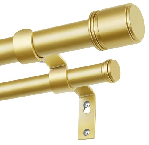 BOLITE Double Curtain Pole 167-305 cm, 25 mm Extendable Gold Curtain Pole | Metal Long Curtain Rail, Heavy Duty, Wall Mounted, Easy to Install, with Brackets and Ends, for Door, Living Room, Bedroom