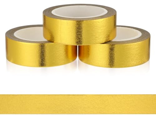 Exircy 3 rullar Washi Tape guld 15 m x 10 m glitter gyllene tejp guldfolie tejp, kakelsömband, metalliskt självhäftande hantverk, dekorativt glänsande för scrapbook, presentförpackning