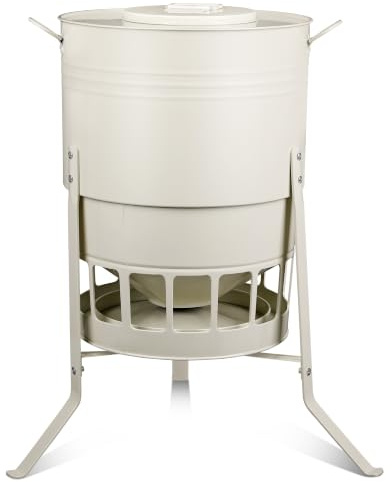 JonesHouseDeco Comedero automático para pollos de 23 kg, sin desperdicio, con 16 puertos, color blanco, a prueba de ratas, gravedad, para gallinas, gansos, 43 L