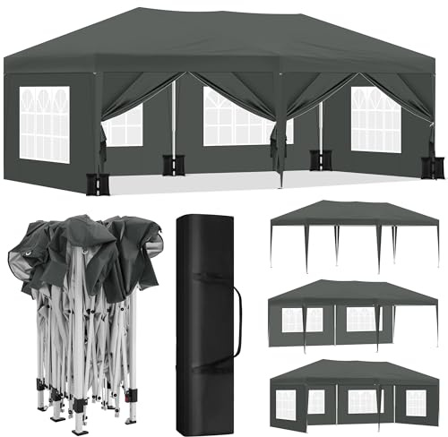 Laneetal Gazebo de Jardín 3x6 m, Carpa Plegable e Impermeable, Pergola Jardín Marco Metalico, Pabellón Cenador para Camping y Fiestas, 4PCS Sacos de Arena Vacíos, Antracita