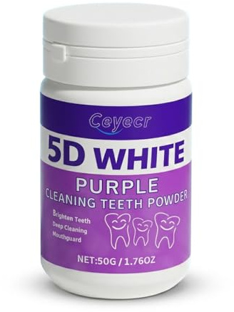 Polvo Blanqueador Dental Morado V34 50g - 10% Hidroxiapatita + Polvo de Perla - Sin Peróxido Dientes Sensibles - Envasado en España - Sabor Menta - 60 Usos