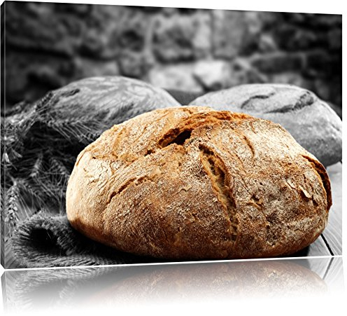 Pixxprint knuspriges Brot B&W, Größe: 60x40cm, Leinwandbild, fertig gespannt, Wandbild, Dekoration, Kunstdruck, kein Poster
