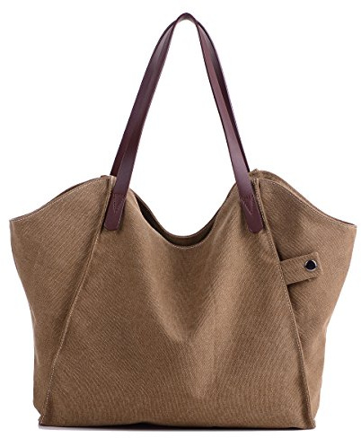 LOSMILE Donna Borse a mano Tela Borse a spalla Tote Sacchetto di Borse a tracolla Borse da spiaggia shopper. (Marrone)