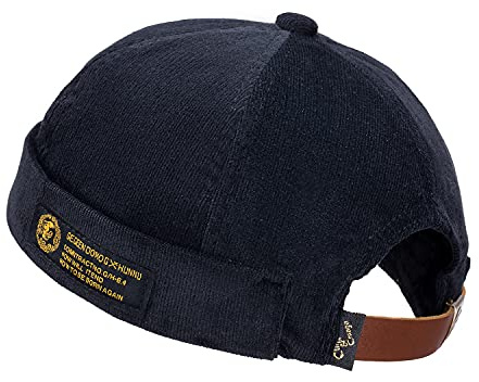 CLAPE Watch Cap Commando Work Beanie Corduroy Docker Leon Brimless Hat Rullad manschett Harbour hatt, Svart-1, 54-60