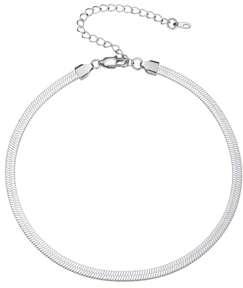 PROSTEEL Choker Collana a Girocollo Donna a Catena Serpente Piatta 5 mm, Lunghezze Regolabile 32-41 cm, Girocollo Acciaio Donna Acciaio Inossidabile, Argento, Hip Hop Punk Rap (con Confezione)