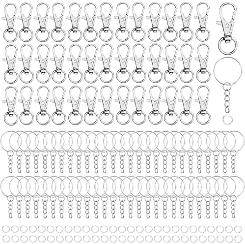 Belle Vous Schlüsselringe Metall mit Karabinerhaken, Schlüsselkarabiner Drehbar Schlüssel Ring Rohlinge mit Spaltringen (120 Stk) - Kleine Karabiner Haken für Schlüsselanhänger, DIY, Basteln, Schmuck