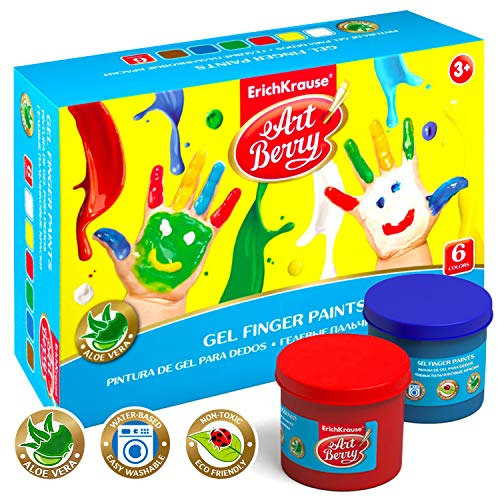 Artberry Fingerfarben Set für Kinder 6 Stück Gemischt mit Aloe Vera | 6x100ml Ungiftige Fingermalfarben | von Erich Krause