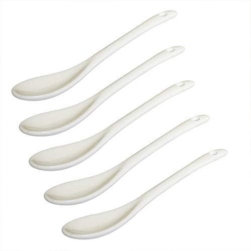 Yuauy 5 pcs Porcelain Egg Spoons Ceramic Spoons 5 inch Coffee Dessert Yogurt Tea Milky Tea