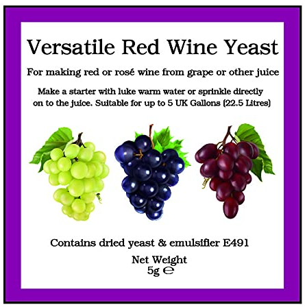 Versatile Red Wine Yeast Sachet 5g - for Fermenting Red & Rosé Wines - All Purpose Homebrew Home Brew