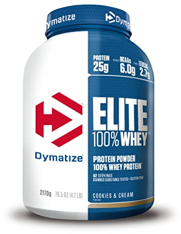 Dymatize Elite 100% Whey Cookies & Cream 2170g - High Protein Low Sugar Powder + Whey Protein and BCAAs