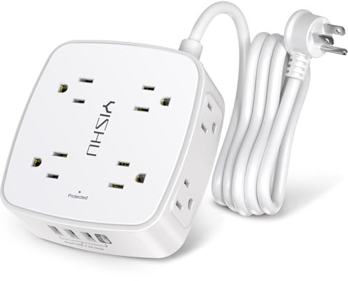 6 Ft Surge Protector Power Strip - 8 Widely Outlets with 4 USB Ports, 3 Side Outlet Extender with 6 Feet Extension Cord, Flat Plug, Wall Mount, Desk USB Charging Station, ETL,White