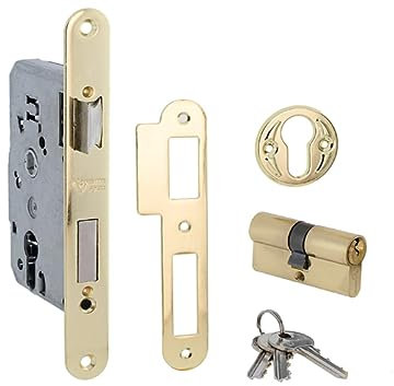 cerradura embutir monopunto emtrada de 50mm distancia entre ejes 47mm, cantos redondos, bombillo con 3 llaves incluido (DORADO)
