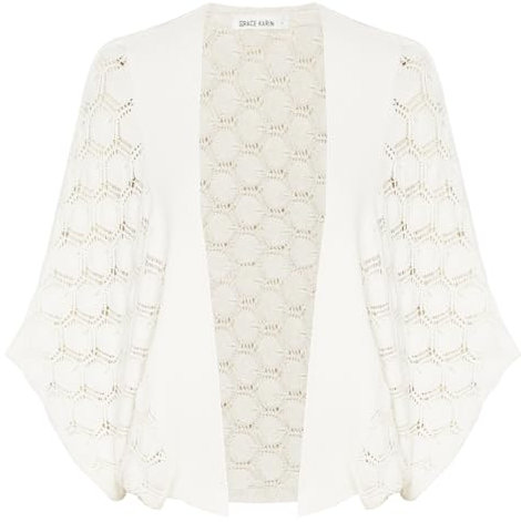 GRACE KARIN Elegante Damen Kurze Leicht Bolero Hochzeit Shrugs Strickjacke Weiß S