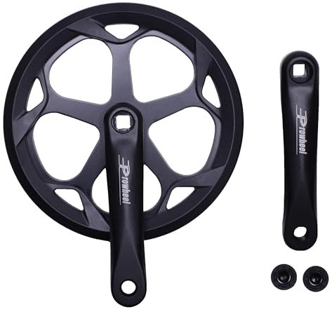 PROWHEEL 152 mm/160 mm/165 mm/170 mm/175 mm Fahrrad-Kurbelgarnitur, 46T/48T/52T Stahl-Kurbelarm-Set, Doppel-Kettenrad und Ersatz-Kettenschutz, kompatibel mit Citybike, MTB, Elektrofahrrad, Cargo