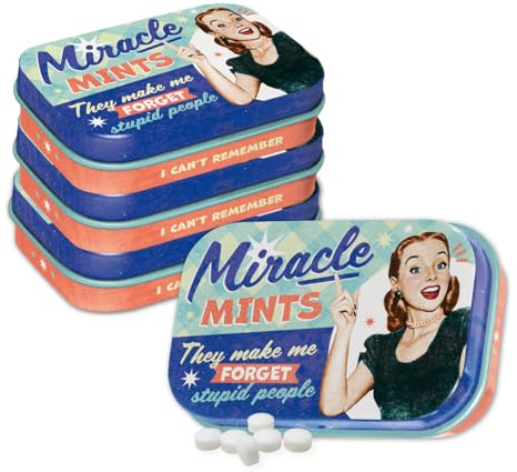 Nostalgic-Art Retro Pillendose, 4 x 6 x 1,6 cm, Miracle Mints (4er-Set) – Geschenk-Idee für Nostalgie-Fans, mit Pfefferminz-Dragees, Vintage Design