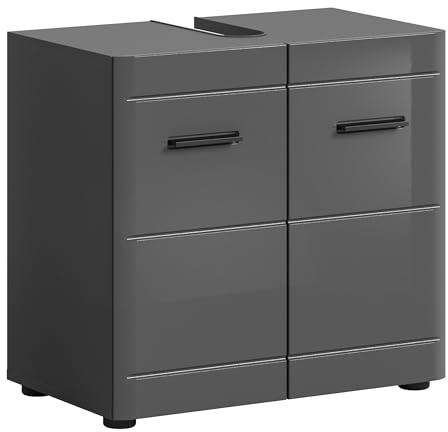 xonox.Home - Waschbeckenunterschrank Soft 60x56x34 cm in Front grau Hochglanz MDF Tiefzieh Korpus grau Nb - Badezimmer Badunterschrank Waschtischunterschrank - modern und funktional