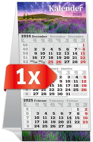 PRIMUS PRINT Tischaufstellkalender 2025 – 3-Monats-Tischkalender zum Aufstellen – Schreibtischkalender, Stehkalender – 95x194mm, 70g Naturpapier, Inklusive Datumsschieber, Verschiedene Ausführungen