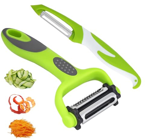 Razor-Sharp​ 4 In 1 Veggie Peelers For Kitchen Potato Peeler,2PCS I&Y Peeler For Peeling-Slicing-Shredding​-Julienning-​Excising​,Vegetable Peeler With Rotary Stainless Blade& Non-Slip Handle
