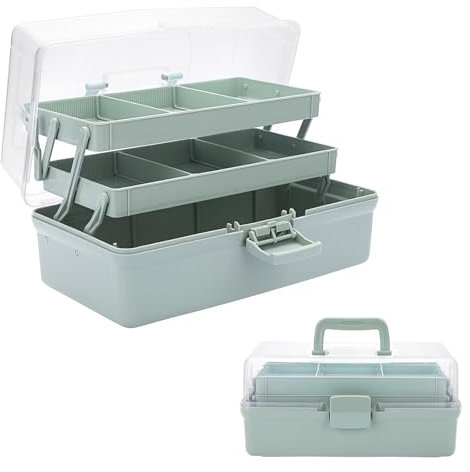 SUMNACON Scatola multiuso a 3 strati, senza BPA, scatola da cucito, portapenne, scatola regolabile, organizzatore portatile con coperchio, per il trucco, colore verde chiaro