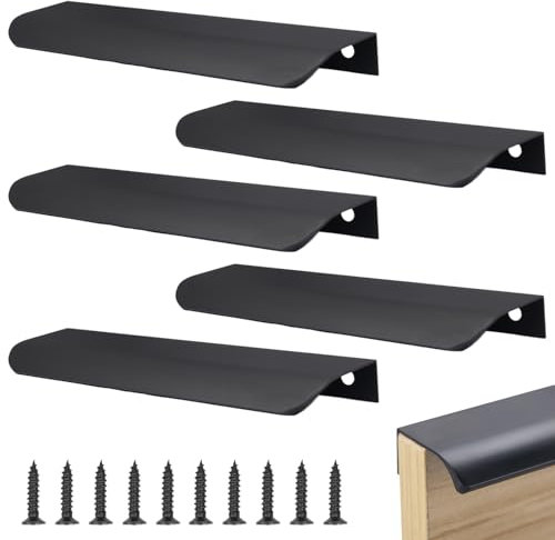 WhizNook 5 Stück Verdeckter Möbelgriffe 150 mm, Schwarz Versteckte Schrankgriffe, Verdeckt Schrankgriff mit Schrauben, Aluminiumlegierung Schubladen Griffe, für Küchenschränke, Schrankzug, Schublade