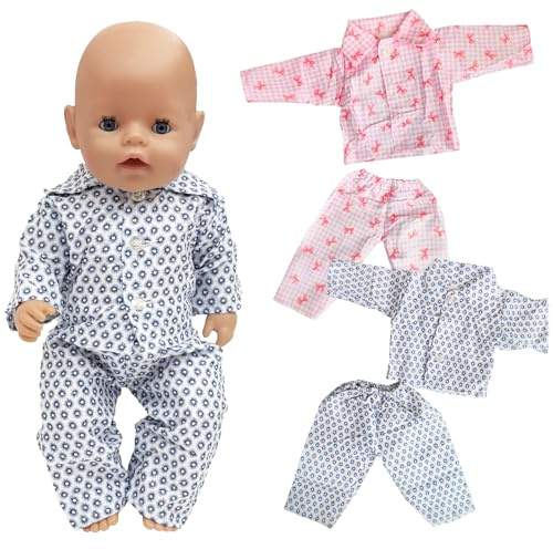 Xerteam 2 Sets Baby Doll Clothes Pajamas, 14-16 Inch Baby Doll Accessories Set Bibi Doll Pyjama, Cherry Pattern Flowers Tops Pants, Summer Dolls Clothes for 35-40cmDoll - Doll Not Included