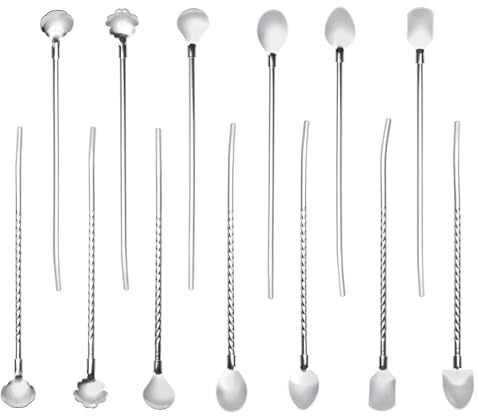14PCS coffee stirrer spoon, durable and environmentally friendly threaded tube, environmentally friendly accessories, milk tea straw, reusable for cocktails, milkshakes, coffee, ice cream