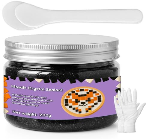 1DFAUL 200 g lechada de cristal para mosaicos, ideal para manualidades, herramientas para mosaicos, alto contraste de color, calafateo directo, ideal para mosaicos y proyectos de manualidades (negro)
