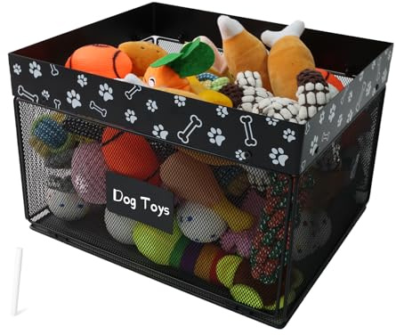 Geyecete dog toy bin chew proof metal dog toy box pet toy basket large Toy organizer Pet Wire mesh folding Dog Toy Organizer for personalized basket