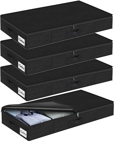 Förvaringslåda för undersäng med lock 12 cm hög, 4 stycken vikbara undersängbord, tvättbar klädförvaring och organisation, 3 handtag blixtlåslock förvaringslådor för kläder täcken