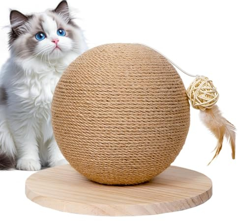Palla Tiragraffi per Gatti - Addestratore Graffiante in Sisal per Gatti,Giocattolo Interattivo con Piume per Esercizio Felino - per Arricchimento Caccia Arrampicata Noia Angolo Gattini