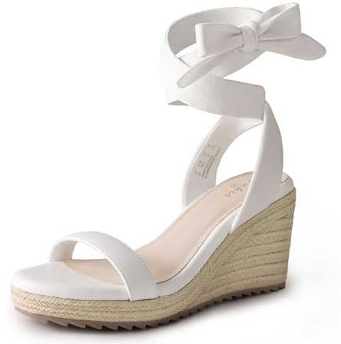 Ankis Women's Espadrilles Wedges Sandals Heels Open Toe Tie Lace Up Cute Ankle Strap Dressy Platform Wedges Sandals