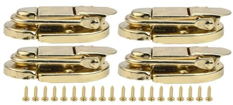 Homeponnew Lot de 4 fermoirs à loquet vintage en métal pour boucle à bascule, fermeture en fer pour boîte à bijoux, valise, bagages, meubles – Jaune et argenté