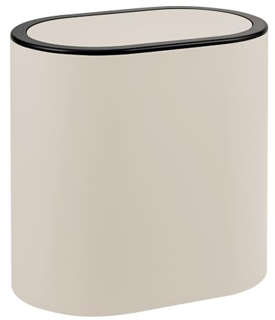 eluno oval kosmetisk hink med gummerad mjuk touch-yta, svänglock och skyddsdynor mot repor, soptunna för gästtoalett och badrum av plast, 6 liters kapacitet (beige)