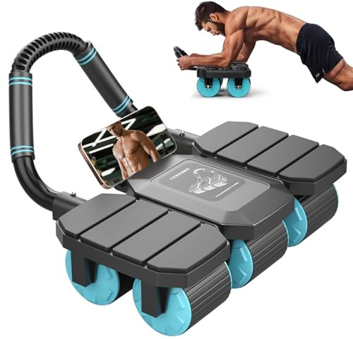 Roue Abdominale, Rouleau Abdominale à Rebond Automatique avec Double Roue à 6 Roues et Support du Coude Rouleau D'exercice Abdominal avec Support pour Téléphone Minuteur et Coussin pour les Genoux