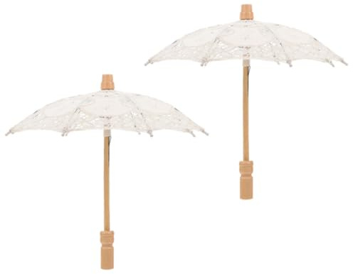 UKCOCO 2 Parapluies de Mariage en Dentelle Ombrelle de Mariage Mariée Coton et Bois Beige pour Mariée et Demoiselles d'honneur
