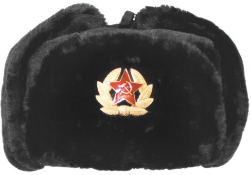 MFH Russ. Fellmütze, schwarz, mit Abzeichen, Schwarz, (XL)