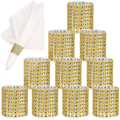 100 Pezzi Anelli Portatovaglioli- portatovaglioli con Strass Anelli di Tovagliolo per decorazioni da tavolo, matrimoni, cene- Oro