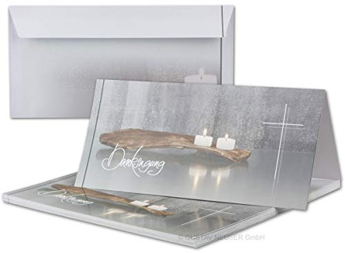 Lot de 15 cartes de condoléances doubles avec enveloppes DIN long 21 x 19,8 cm - Brillant - Série Bianca