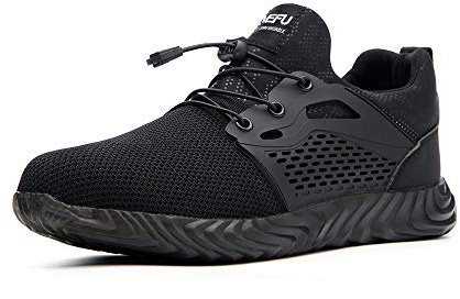 Hitmars Chaussure de Securité Homme Femme Bottes Travail Chantiers Industrie Sneakers Protection Embout en Acier Basket de Sports Legere Noir-3 EU44