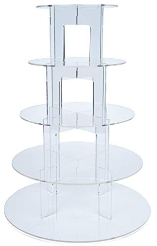Ulifeme Cupcake Stand, 5 Tier Acrylic Cake Stands, Round Display Stands Cake Tower for Wedding, Birthday and Party, 12'' / 10.3'' / 8.9'' / 7.5'' / 6'' Diameter Stand, 4 Inch Height, Assemble Easily