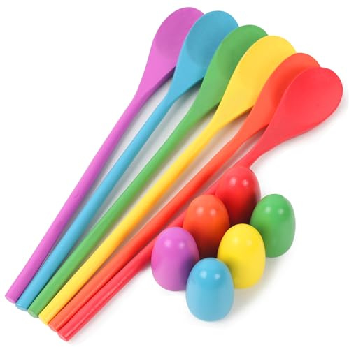 LovesTown 12 PCS Egg Spoon Race Game Sets, Wooden Balance Relay Games for Kids Carnival Birthday Party Outdoor Spring Group Obstacle Course Game Field Day Party Favors